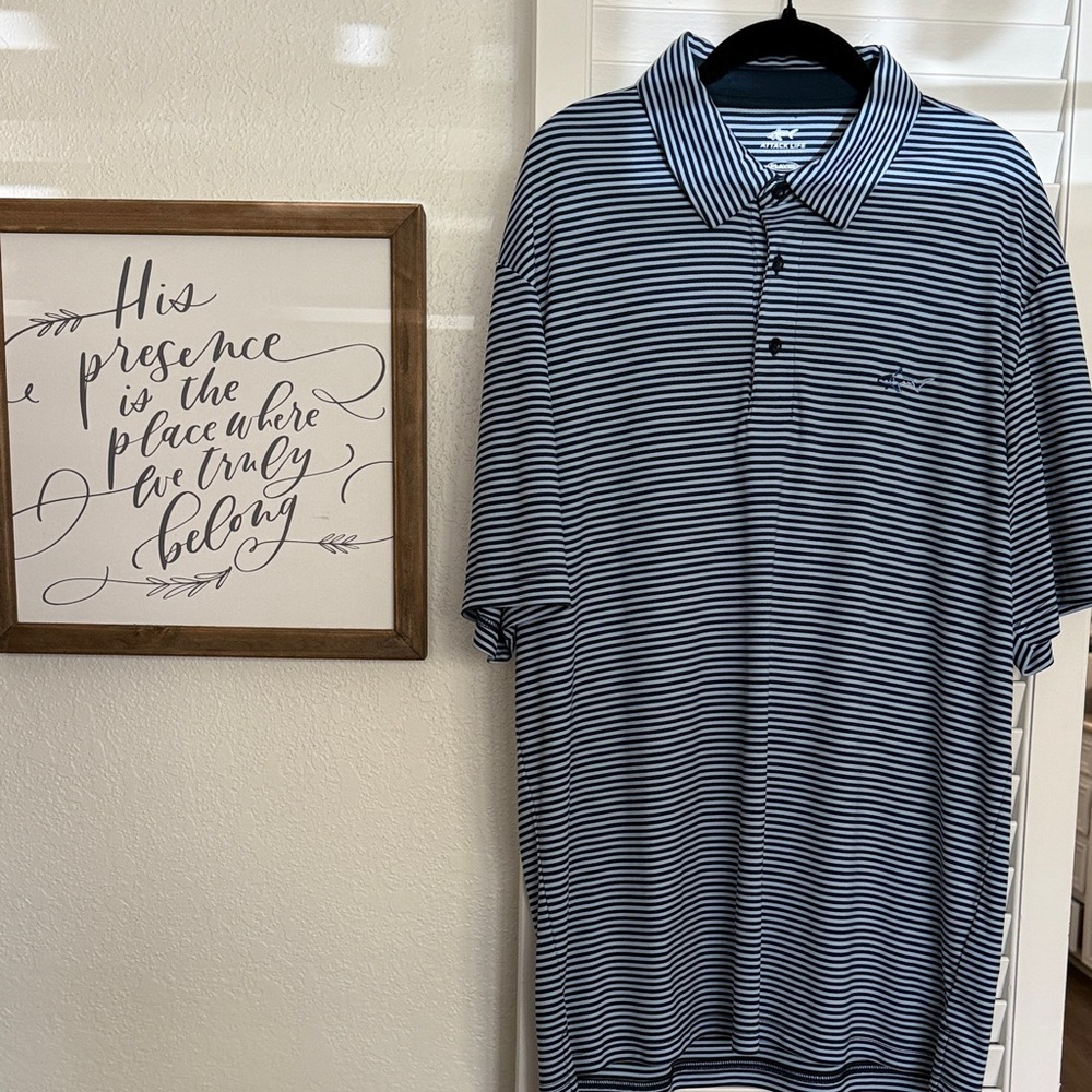 Greg Norman Collection Striped Polo in Navy and White
